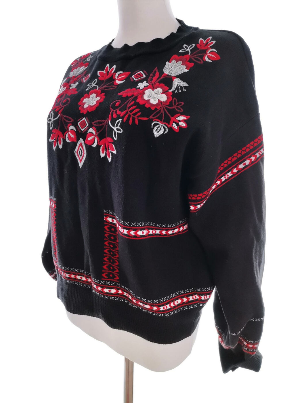 Vintage Rozmiar 38/40 Kolor Czarny Crew Neck Sweter Długi rękaw Cienka dzianina