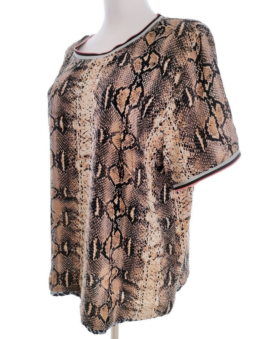 Soulmate Rozmiar XXL Kolor Brązowy Panterka Okrągły dekolt Bluzka Krótki rękaw Materiał Wiskoza 100%