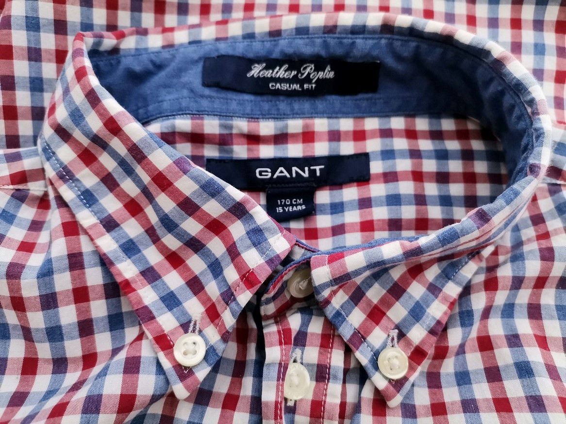 Gant Rozmiar 170cm 15years (S) Kolor Niebieski Krata Kołnierz Męska Koszula Casual Długi rękaw Materiał Bawełna 100%