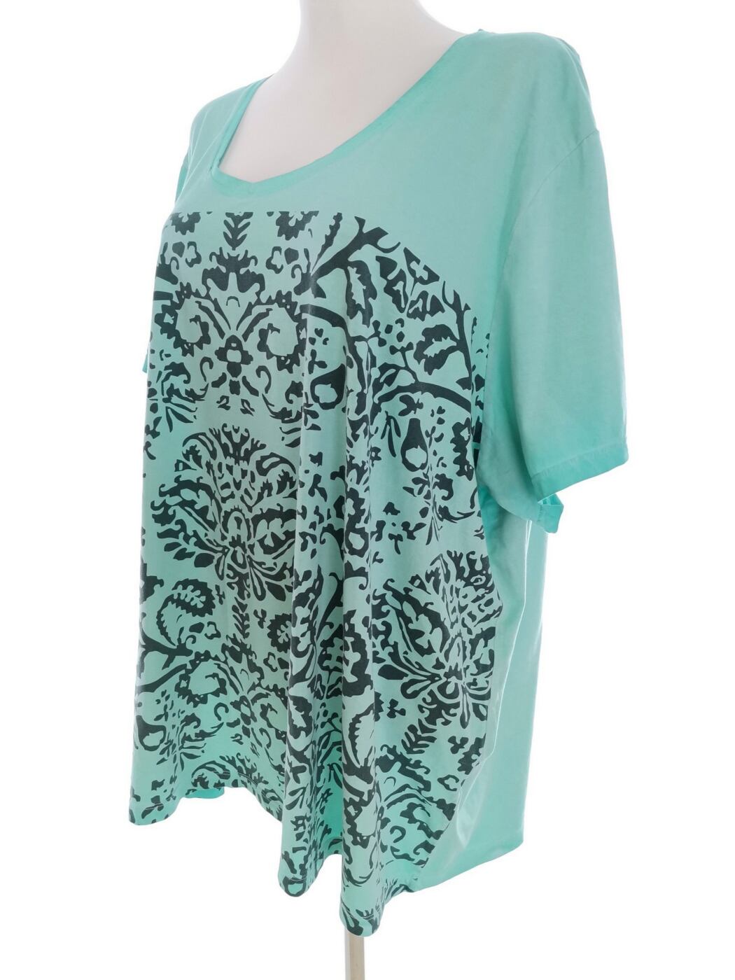 CASSIOPEIA Rozmiar XL (54/56) Kolor Turkusowy Damask Paisley Okrągły dekolt Tunika Bluzka Krótki rękaw Materiał Bawełna 100% CASSIOPEIA Rozmiar XL (54/56) Kolor Turkusowy Damask Paisley Okrągły dekolt Tunika Bluzka Krótki rękaw Materiał Bawełna 100%