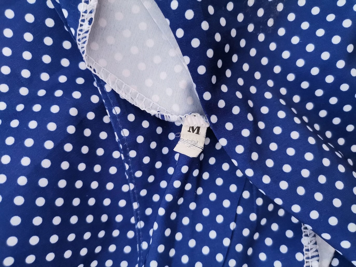 Vintage Rozmiar 34/36 Kolor Niebieski Grochy Okrągły dekolt Sukienka A-Line Krótki rękaw Midi