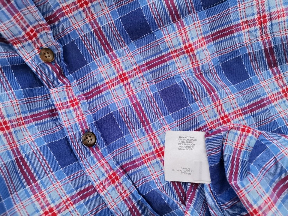 Gant Rozmiar M Kolor Niebieski Krata Kołnierz Męska Koszula Casual Długi rękaw Materiał Bawełna 100%