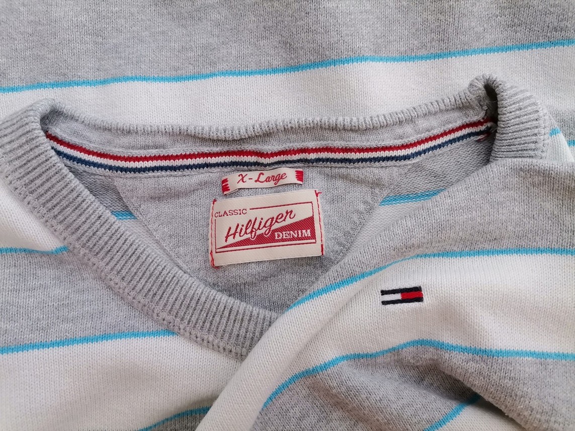 IMG_20210608_124727.jpg Hilfiger denim Rozmiar XL Kolor Szary Pasy Męski Sweter Długi rękaw Materiał Bawełna 100%