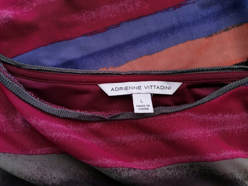 ADRIENNE VITTADINI Rozmiar L Kolor Fioletowy Pasy Okrągły dekolt Bluzka Krótki rękaw
