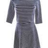 Jack Wills Rozmiar 10 (38) Kolor Granatowy Pasy Okrągły dekolt Sukienka A-Line Rękaw 3/4 Do Kolan Materiał Bawełna