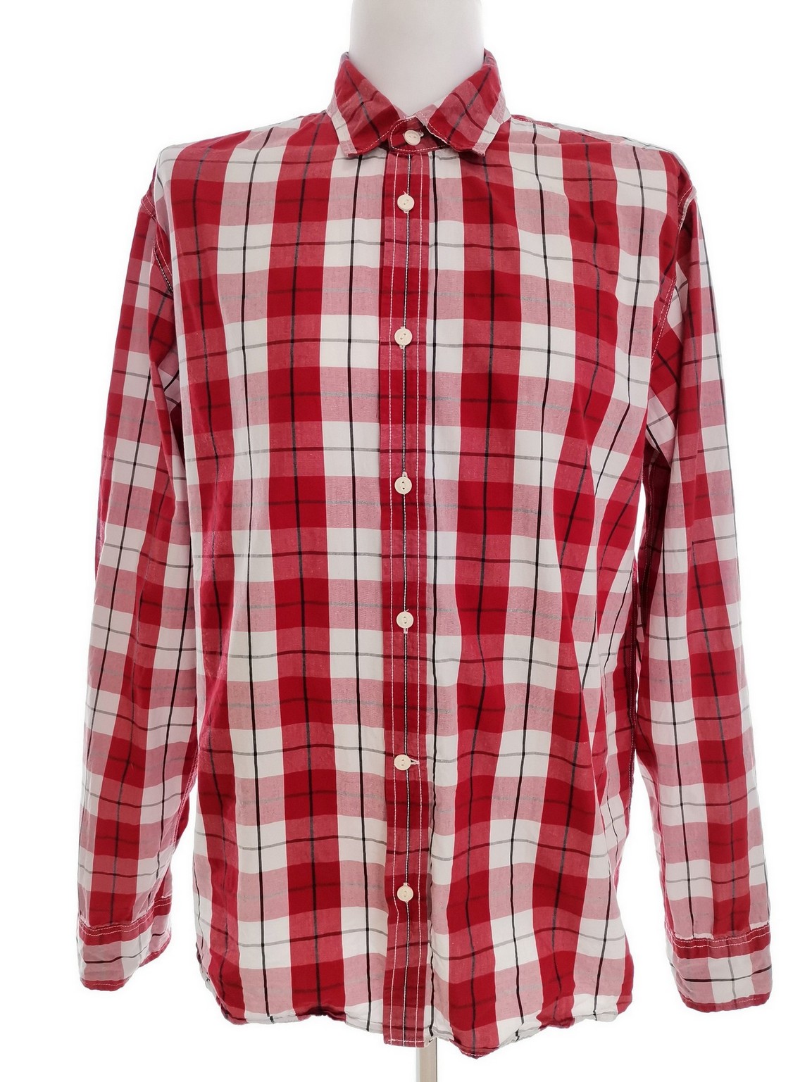 Levis Rozmiar XL Kolor Czerwony Krata Kołnierz Męska Koszula Casual Długi rękaw Materiał Bawełna 100%