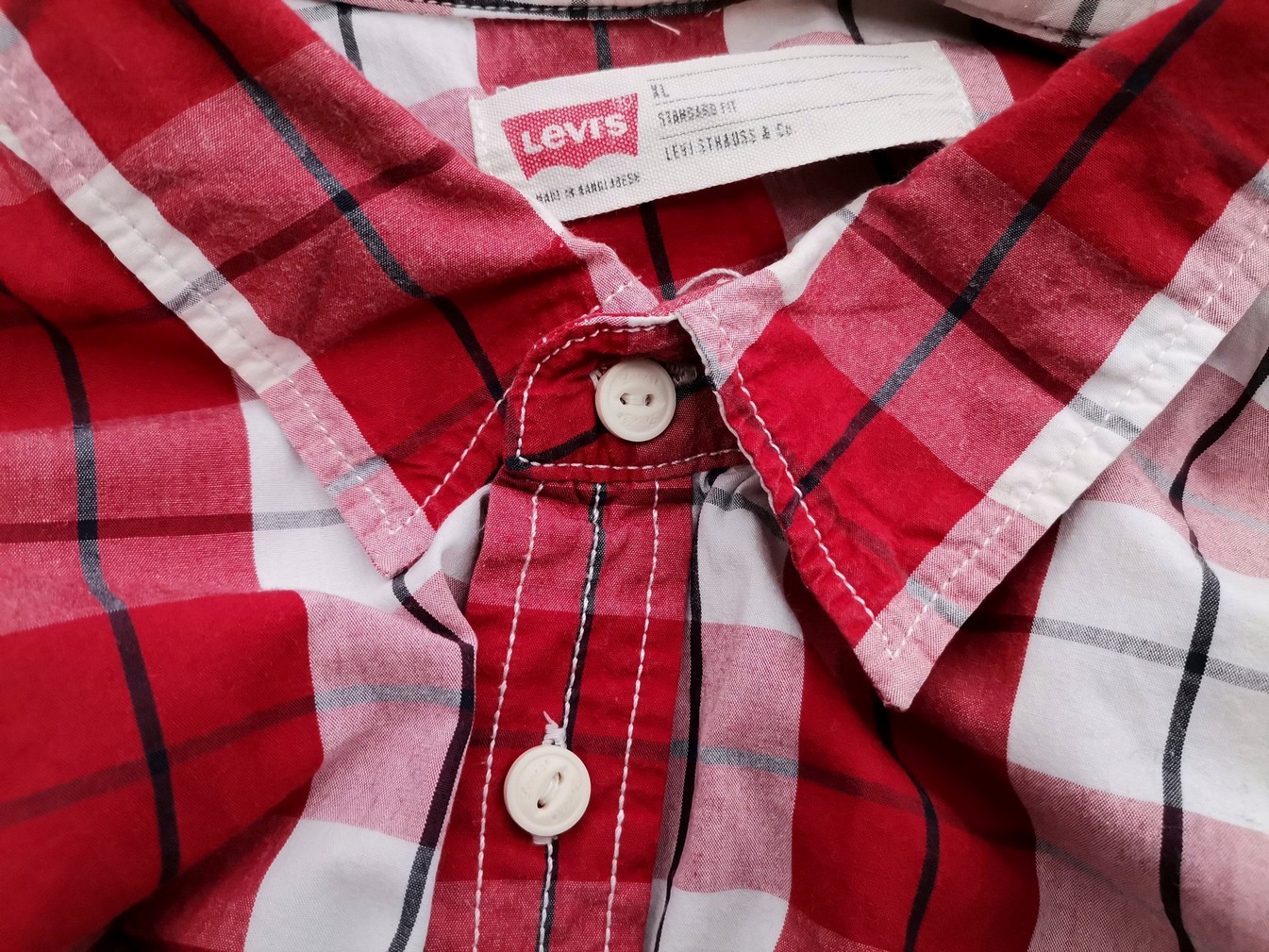 IMG_20210611_113119.jpg Levis Rozmiar XL Kolor Czerwony Krata Kołnierz Męska Koszula Casual Długi rękaw Materiał Bawełna 100%
