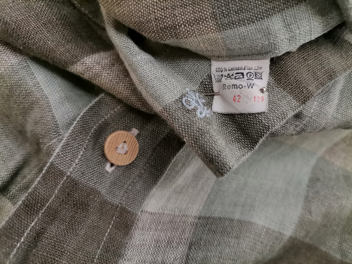 IMG_20210611_123224.jpg VAN LAACK ROYAL Rozmiar 42 Kolor Zielony Krata Kołnierz Męska Koszula Elegancka Krótki rękaw Materiał Len 100%