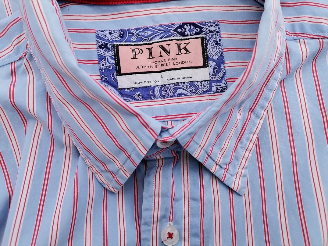 IMG_20210611_124115.jpg Pink Thomas Pink Rozmiar L Kolor Niebieski Pasy Kołnierz Męska Koszula Casual Długi rękaw Materiał Bawełna 100%