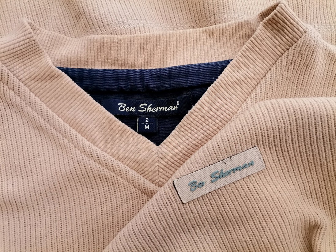 BEN SHERMAN Rozmiar 2 (M) Kolor Beżowy Męski Sweter Długi rękaw Materiał Bawełna