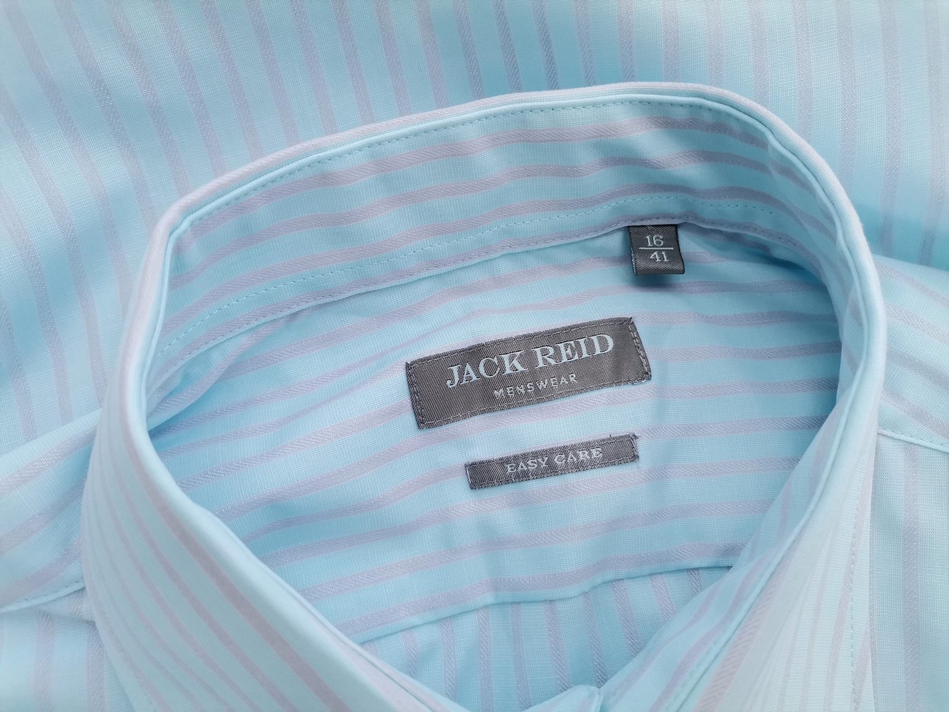 Jack Reid Rozmiar 16 (41) Kolor Niebieski Pasy Kołnierz Męska Koszula Elegancka Krótki rękaw