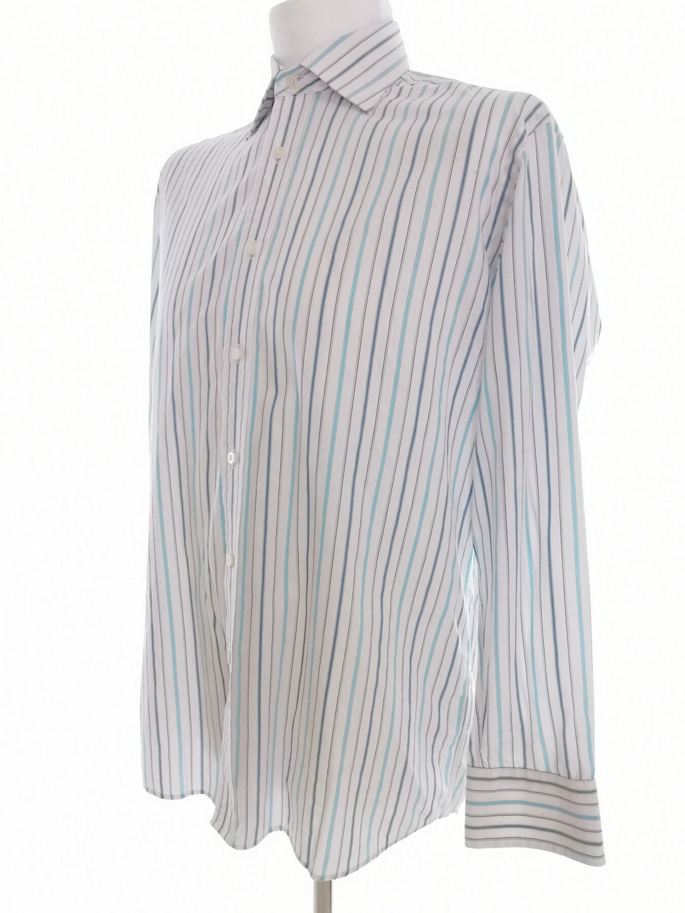 IMG_20210614_122210.jpg BEN SHERMAN Rozmiar 15.5 (38) Kolor Niebieski Pasy Kołnierz Męska Koszula Elegancka Długi rękaw Materiał Bawełna