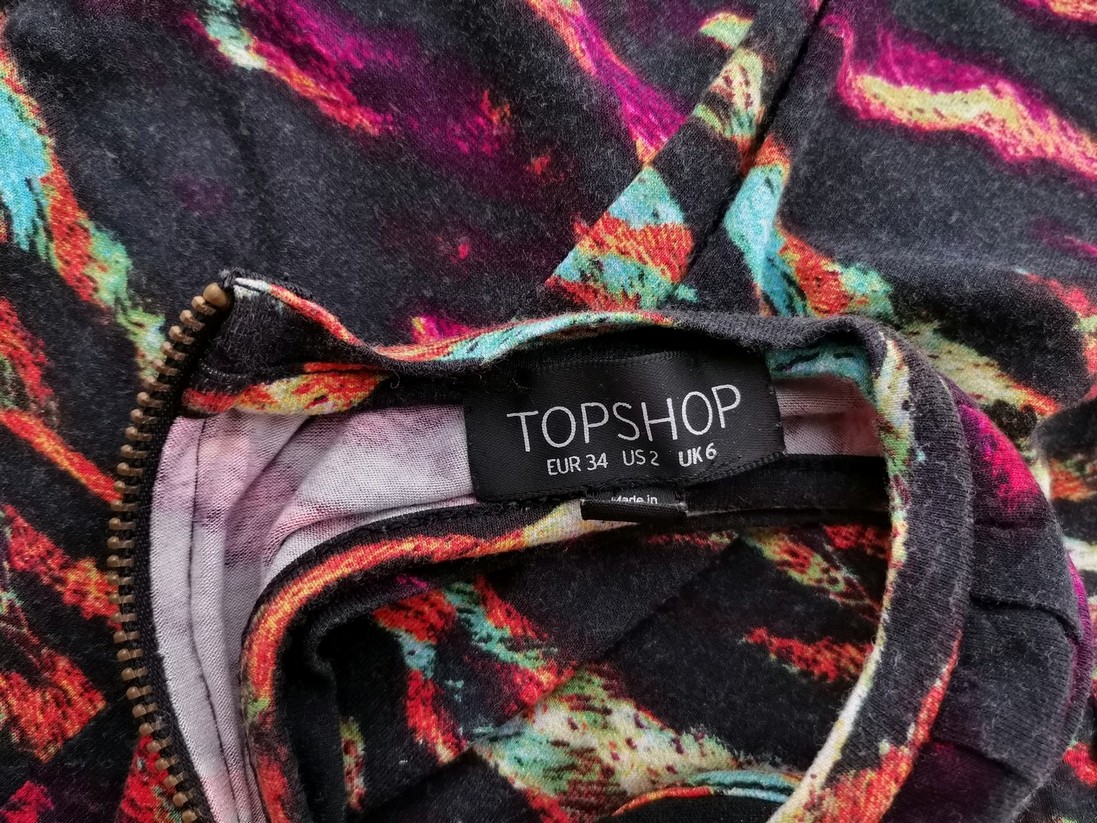 Topshop Rozmiar 6 (34) Kolor Czarny Okrągły dekolt Sukienka Ołówkowa Bezrękawnik Do Kolan Materiał Wiskoza 100%