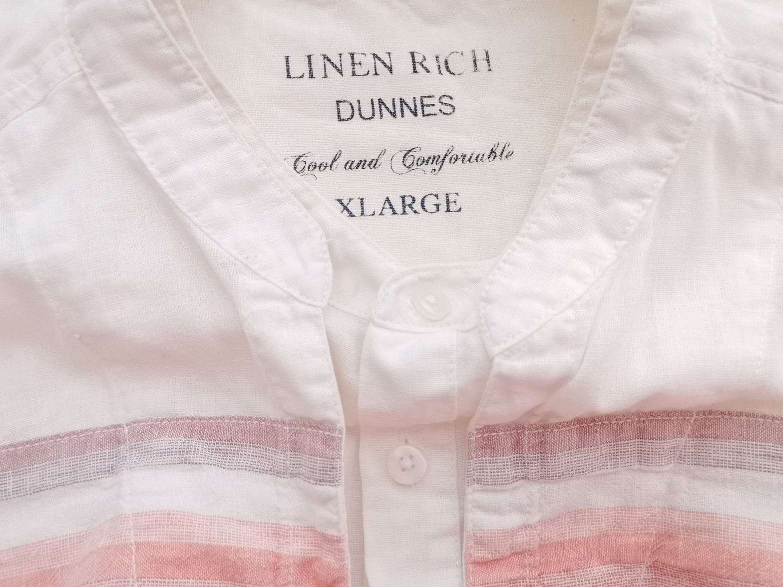 Dunnes Rozmiar XL Kolor Biały Pasy Kołnierz Męska Koszula Casual Długi rękaw Materiał Len