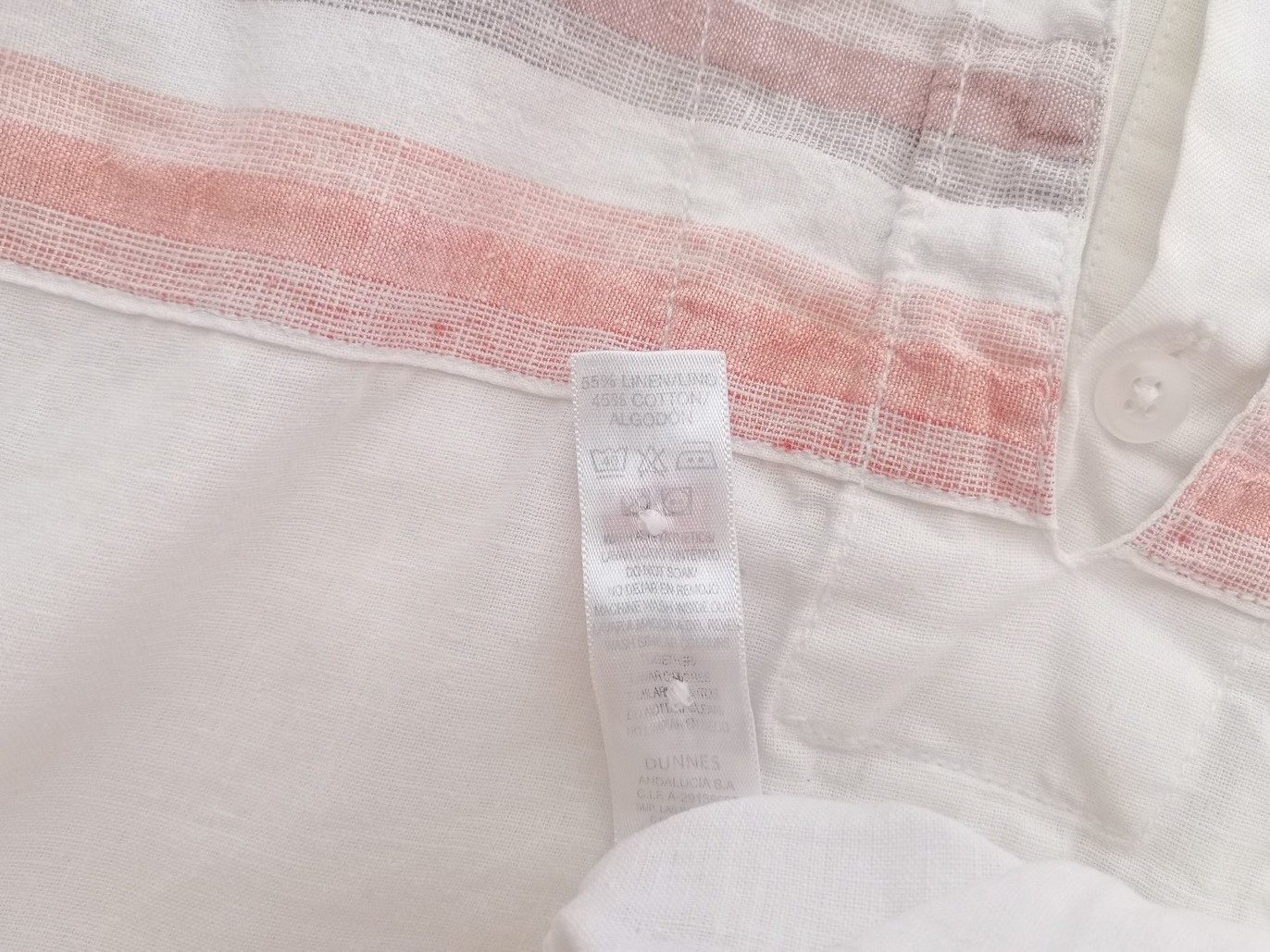 Dunnes Rozmiar XL Kolor Biały Pasy Kołnierz Męska Koszula Casual Długi rękaw Materiał Len