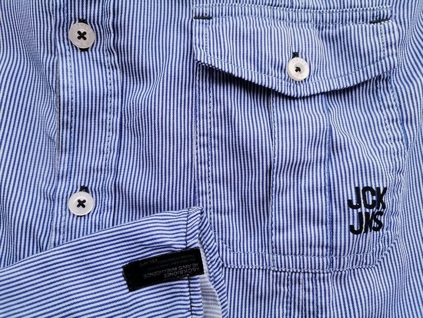 IMG_20210616_121417.jpg Jack & jones Rozmiar L Kolor Niebieski Pasy Kołnierz Męska Koszula Casual Długi rękaw