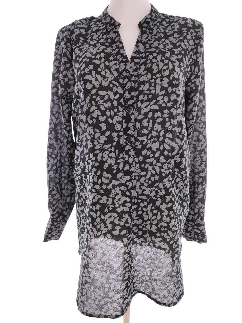 Vero moda Rozmiar M Kolor Czarny Roślinny Liście Split Crew Neck Tunika Bluzka Długi rękaw