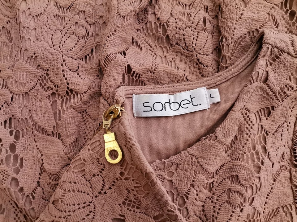 Sorbet Rozmiar L Kolor Brązowy Okrągły dekolt Sukienka Prostokątna Rękaw 3/4 Do Kolan Sorbet Rozmiar L Kolor Brązowy Okrągły dekolt Sukienka Prostokątna Rękaw 3/4 Do Kolan