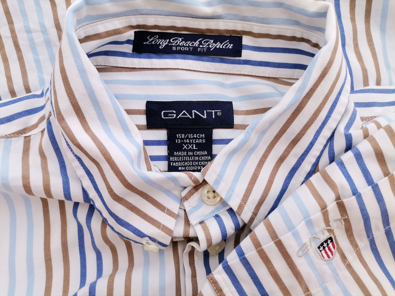 IMG_20210618_115537.jpg Gant Rozmiar 158/164cm (XS/S) Kolor Biały Pasy Kołnierz Koszula Zapinana Bluzka Długi rękaw Materiał Bawełna 100%