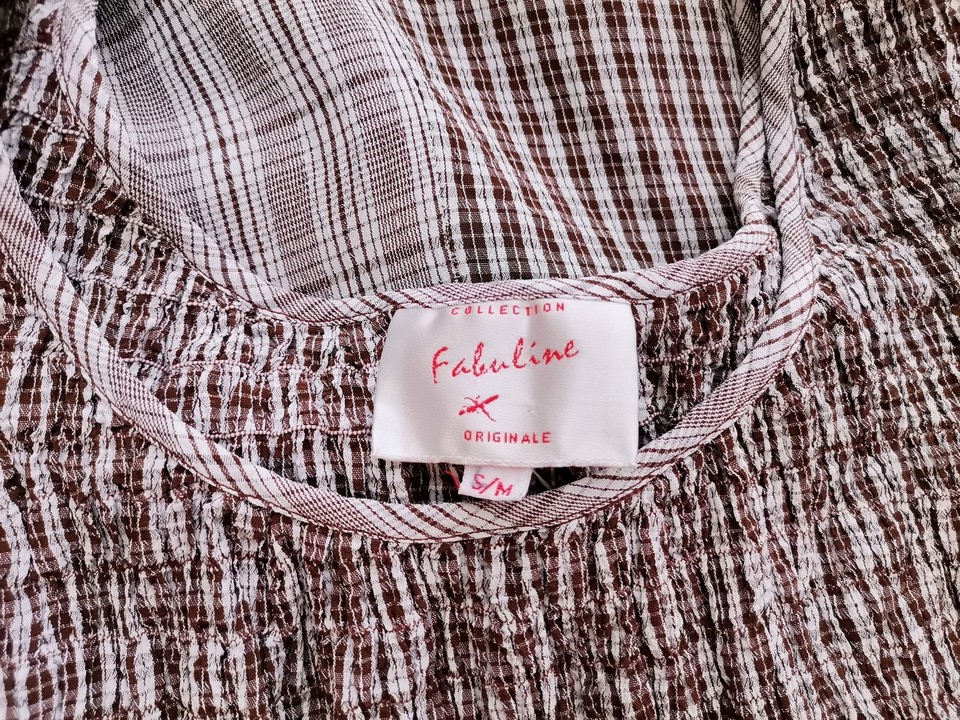 Vintage Rozmiar S/M Kolor Brązowy Krata Okrągły dekolt Sukienka Maxi Krótki rękaw Długa Materiał Wiskoza 100%