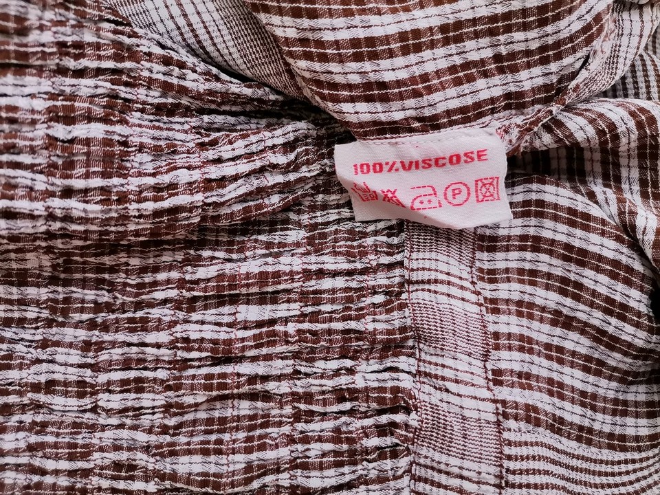 Vintage Rozmiar S/M Kolor Brązowy Krata Okrągły dekolt Sukienka Maxi Krótki rękaw Długa Materiał Wiskoza 100%