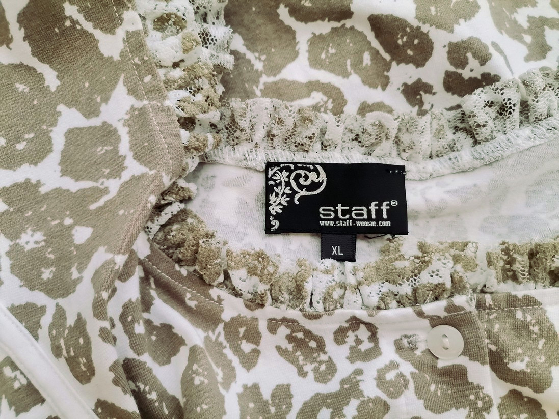 Staff Rozmiar XL Kolor Khaki Okrągły dekolt Sukienka A-Line Krótki rękaw Midi Materiał Bawełna