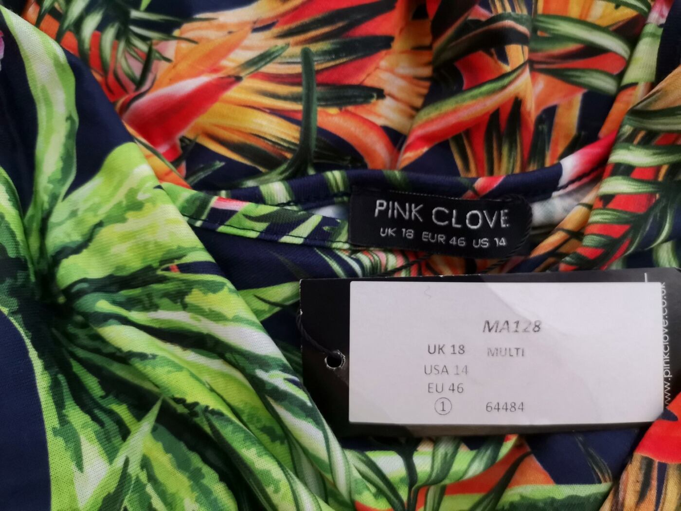 Pink clove Rozmiar 18 (46) Kolor Granatowy W serek Sukienka Letnia Rękaw 3/4 Do Kolan Pink clove Rozmiar 18 (46) Kolor Granatowy W serek Sukienka Letnia Rękaw 3/4 Do Kolan