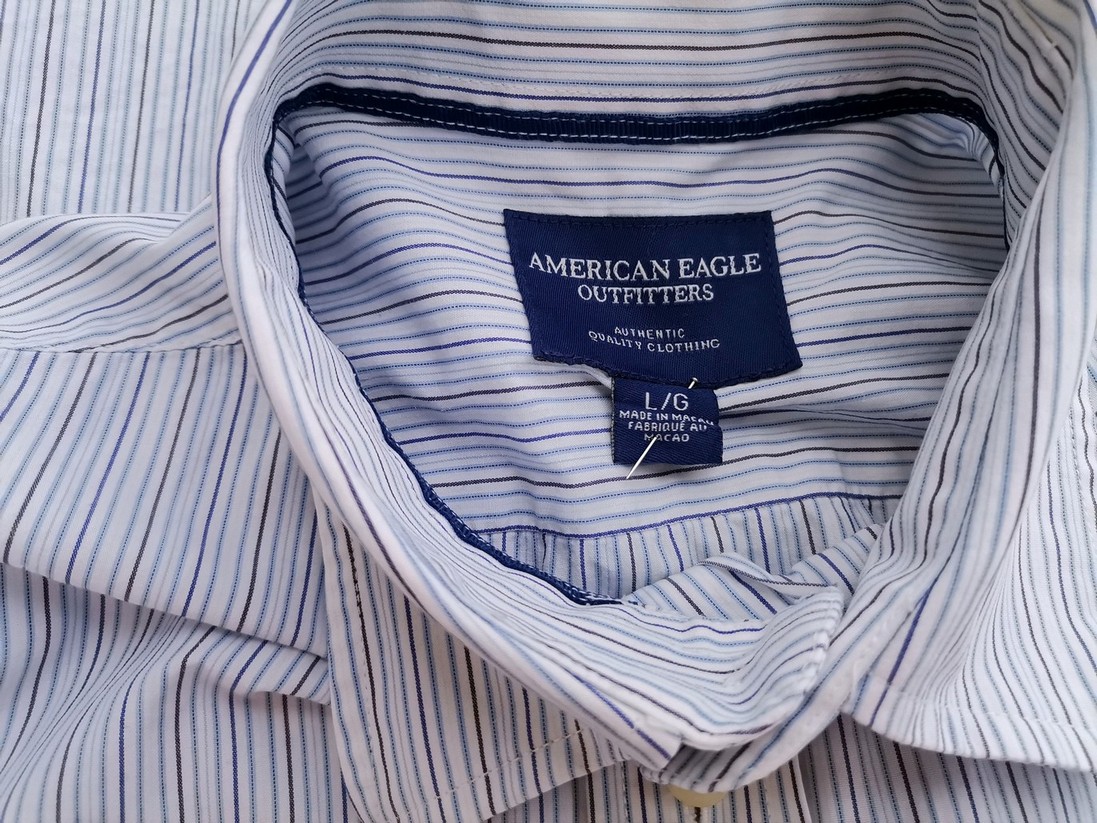 IMG_20210621_143706.jpg American Eagle Rozmiar L Kolor Niebieski Pasy Kołnierz Męska Koszula Casual Długi rękaw Materiał Bawełna 100%