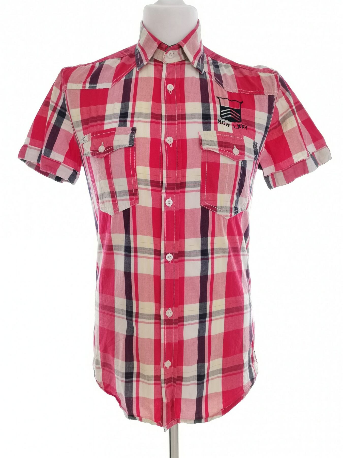 Jack & jones Rozmiar S Kolor Czerwony Krata Kołnierz Męska Koszula Casual Krótki rękaw Materiał Bawełna 100%