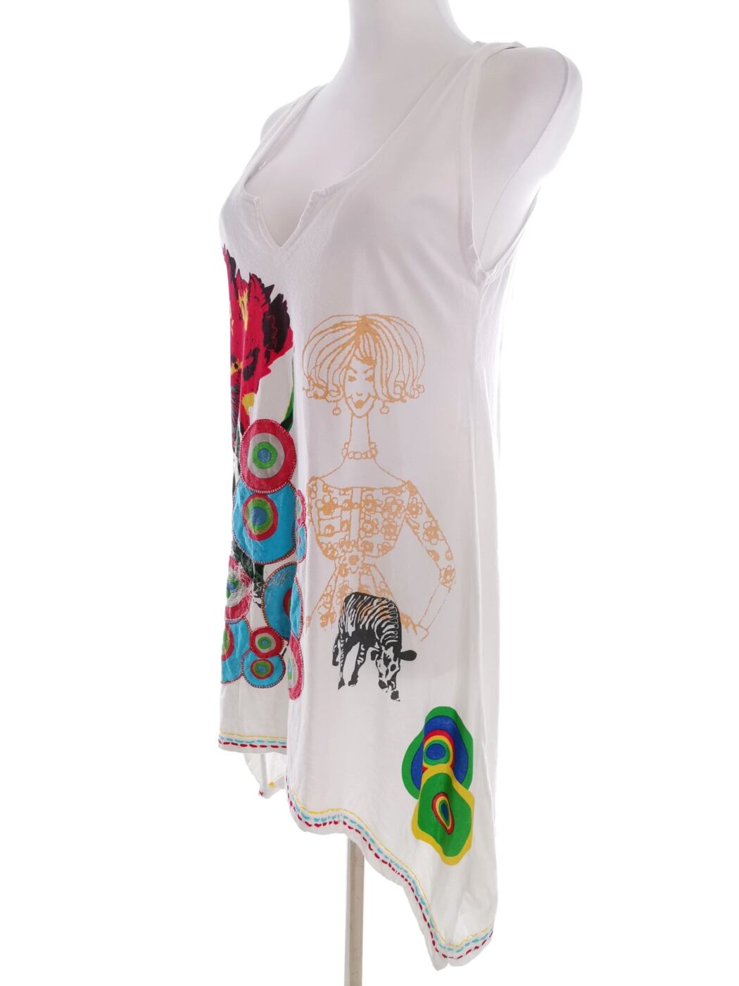 DESIGUAL Rozmiar L Kolor Biały Geometryczny Split Crew Neck Tunika Bluzka Bezrękawnik Materiał Bawełna DESIGUAL Rozmiar L Kolor Biały Geometryczny Split Crew Neck Tunika Bluzka Bezrękawnik Materiał Bawełna