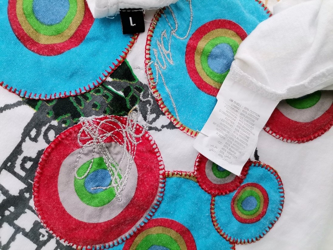 DESIGUAL Rozmiar L Kolor Biały Geometryczny Split Crew Neck Tunika Bluzka Bezrękawnik Materiał Bawełna DESIGUAL Rozmiar L Kolor Biały Geometryczny Split Crew Neck Tunika Bluzka Bezrękawnik Materiał Bawełna