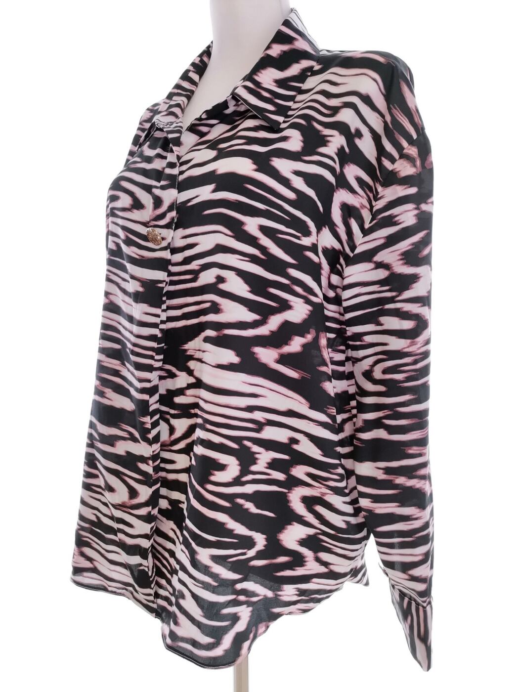 River island Rozmiar 12 (40) Kolor Czarny Panterka Kołnierz Bluzka Zapinana Długi rękaw