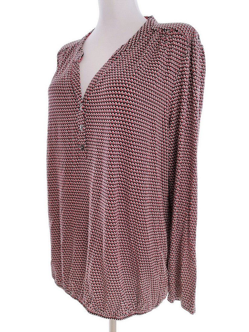 Fransa Rozmiar XXL Kolor Bordowy Split Crew Neck Bluzka Popover Guziki Długi rękaw Materiał Wiskoza