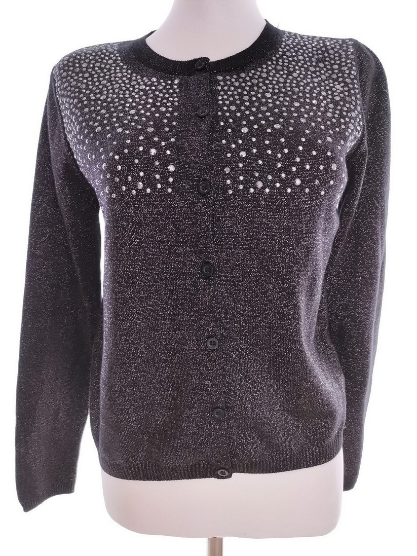 Rozmiar 164cm (34/36) Kolor Czarny Crew Neck Kardigan Zapinany Długi rękaw Materiał Bawełna