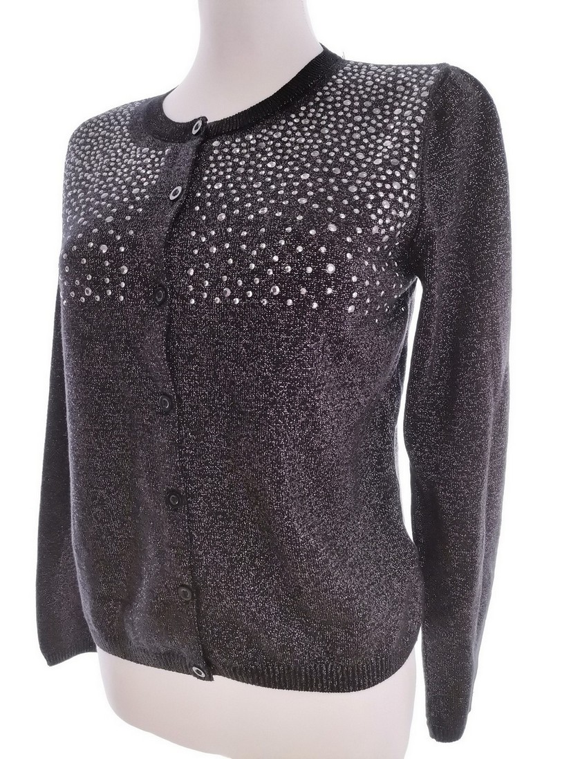 IMG_20210625_123223.jpg Rozmiar 164cm (34/36) Kolor Czarny Crew Neck Kardigan Zapinany Długi rękaw Materiał Bawełna
