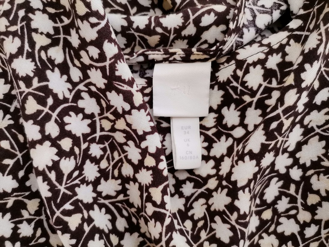 H&m Rozmiar 34 Kolor Brązowy Okrągły dekolt Sukienka Prostokątna Rękaw 3/4 Do Kolan Materiał Wiskoza 100%