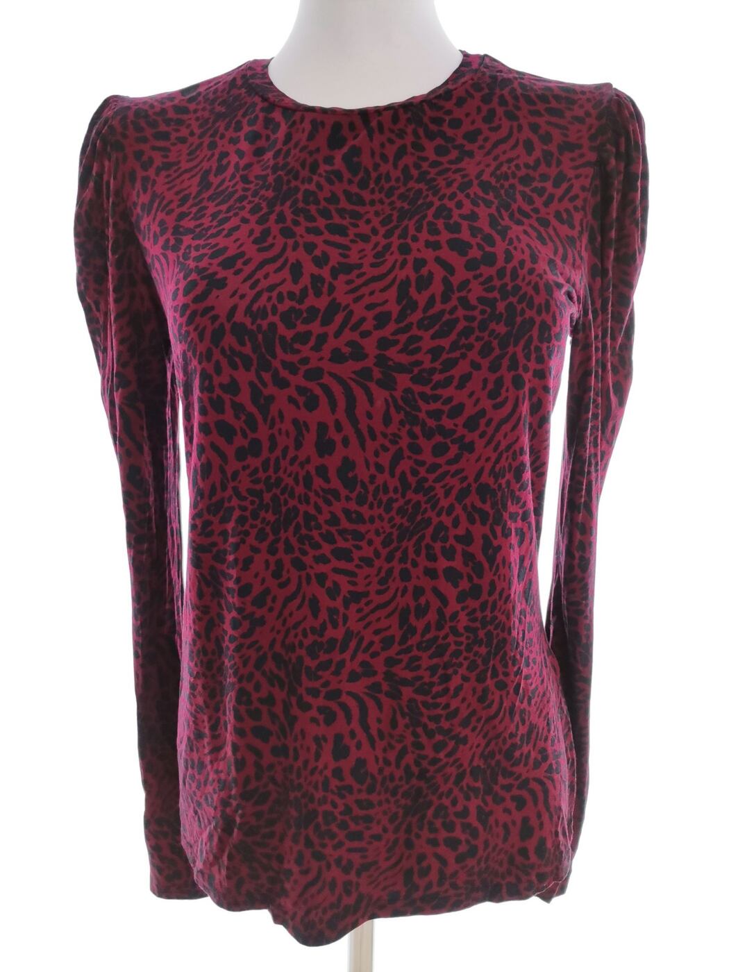 Warehouse Rozmiar 12 (40) Kolor Bordowy Panterka Crew Neck Bluzka Długi rękaw Materiał Wiskoza