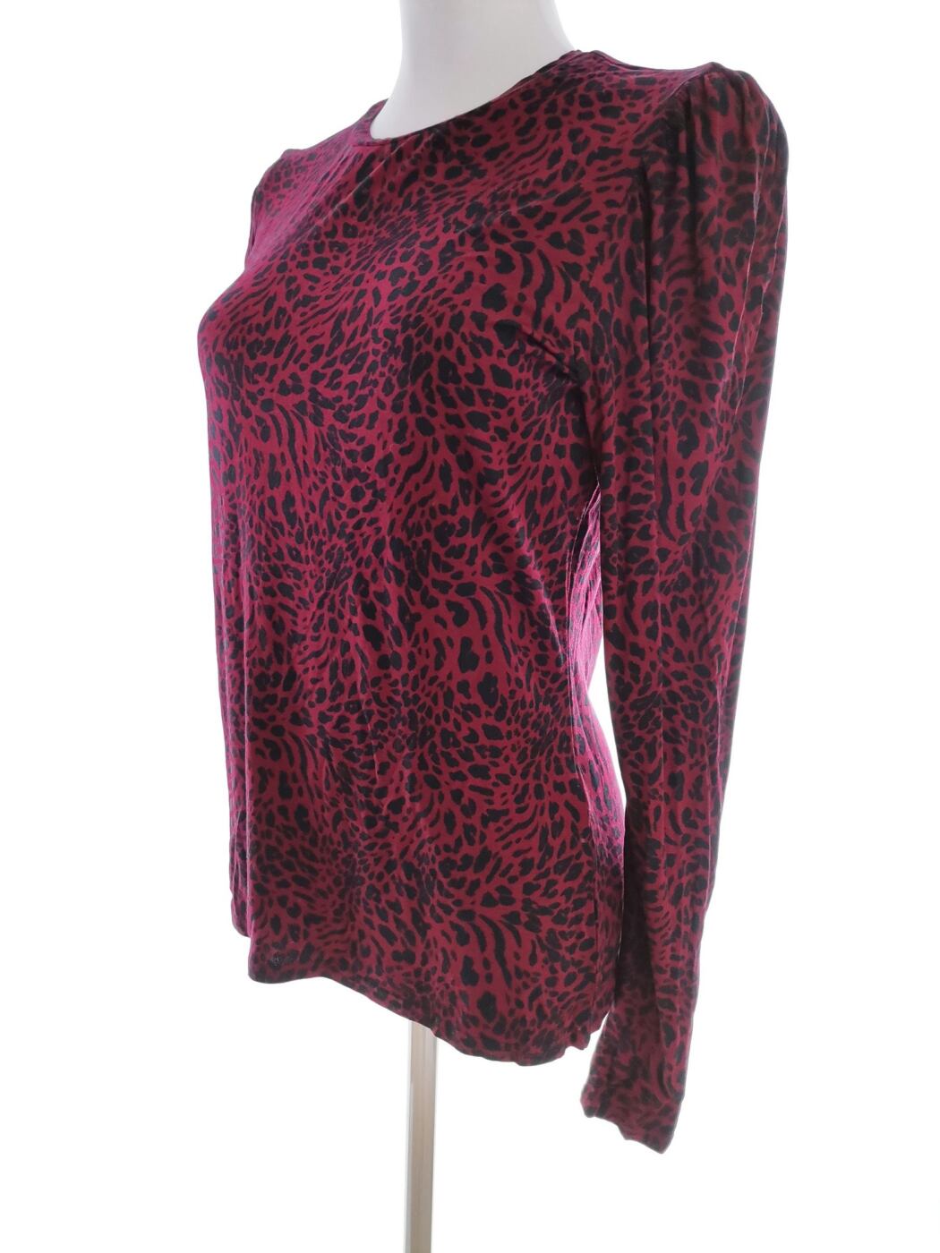 Warehouse Rozmiar 12 (40) Kolor Bordowy Panterka Crew Neck Bluzka Długi rękaw Materiał Wiskoza
