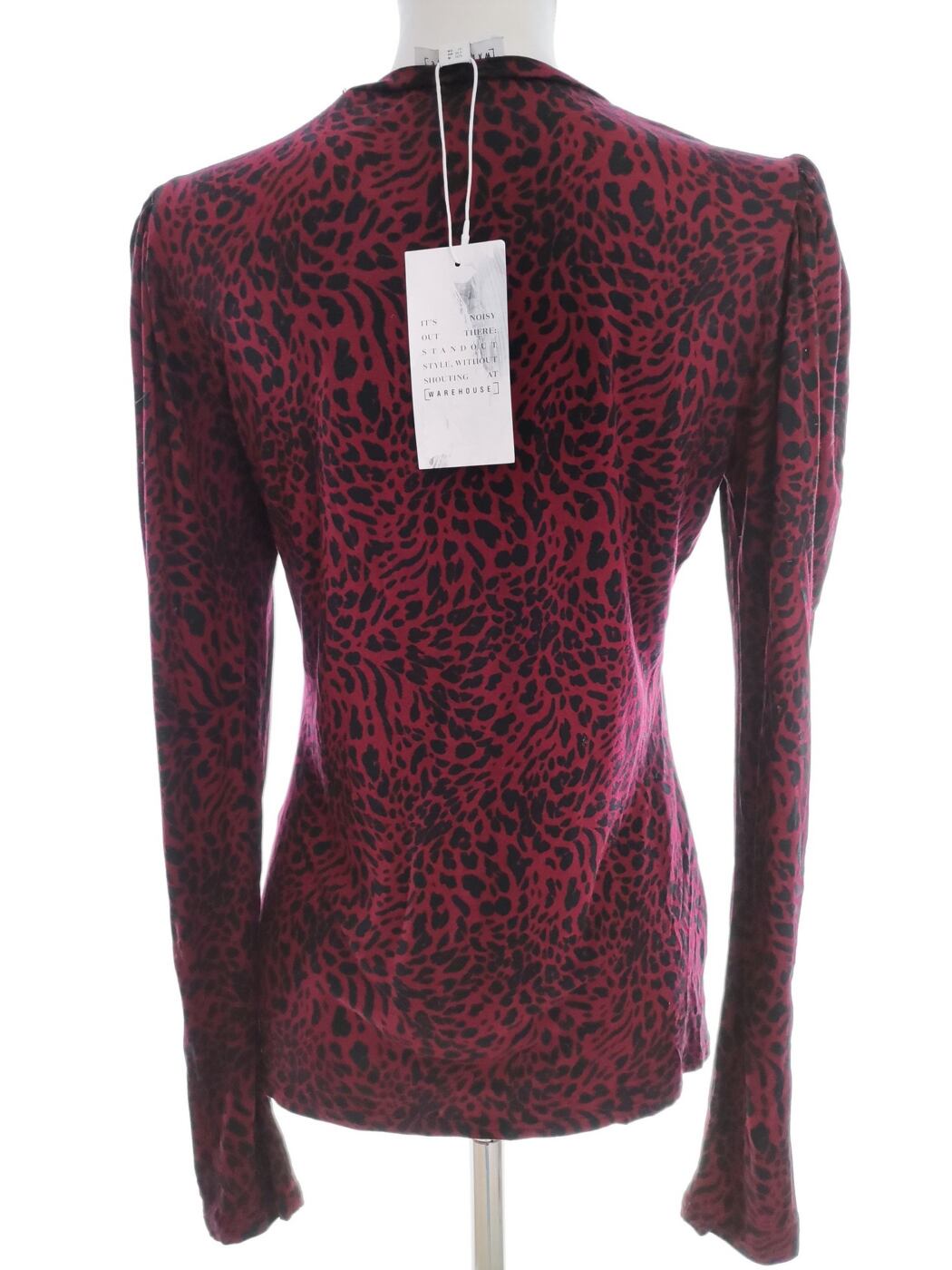 Warehouse Rozmiar 12 (40) Kolor Bordowy Panterka Crew Neck Bluzka Długi rękaw Materiał Wiskoza