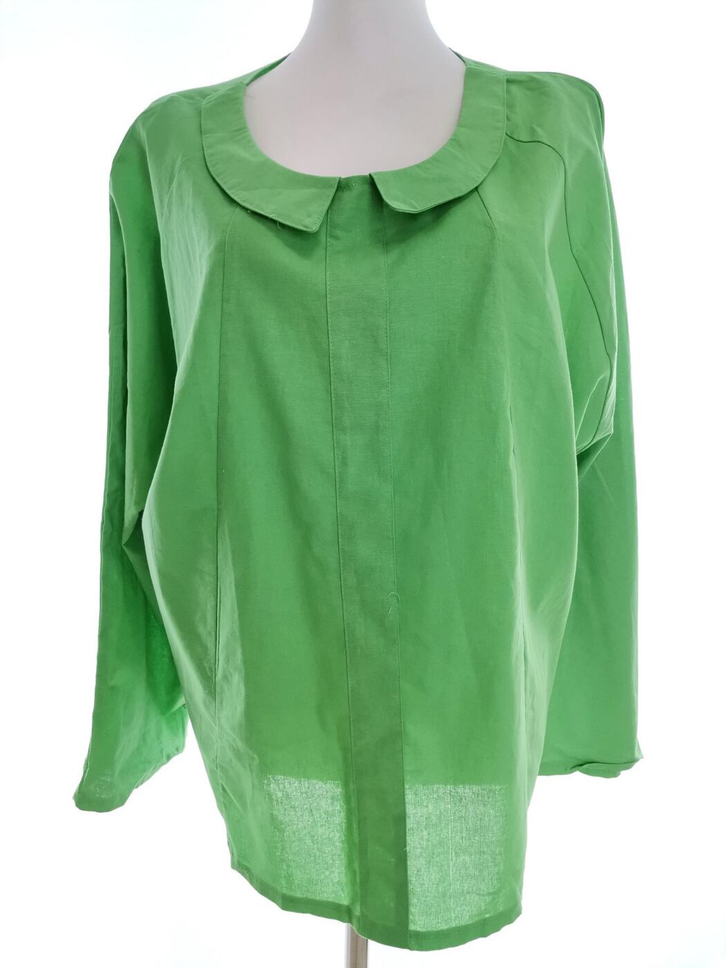 Vintage Rozmiar 5XL Kolor Zielony Kołnierz Bluzka Długi rękaw
