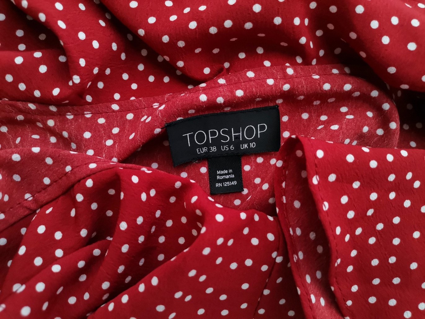 IMG_20210628_154624.jpg Topshop Rozmiar 38 Kolor Bordowy Grochy W serek Bluzka Peplum Rękaw 3/4
