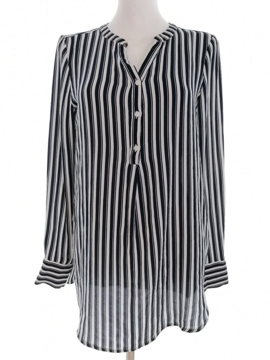 Vero moda Rozmiar S Kolor Granatowy Pasy Split Crew Neck Tunika Popover Bluzka Długi rękaw