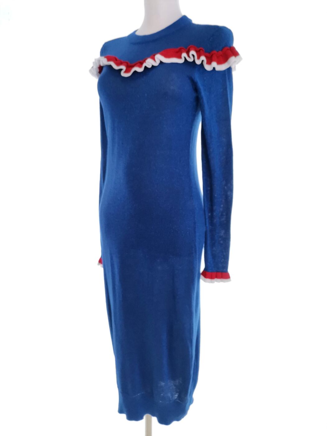 Monki Rozmiar XS Kolor Niebieski Crew Neck Sukienka Sweterkowa Długi rękaw Długa Materiał Bawełna Monki Rozmiar XS Kolor Niebieski Crew Neck Sukienka Sweterkowa Długi rękaw Długa Materiał Bawełna
