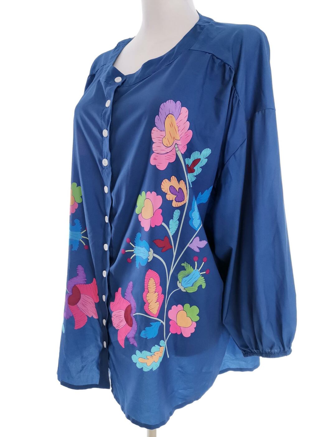 IMG_20210705_130519.jpg Misslook Rozmiar 3XL Kolor Niebieski Okrągły dekolt Bluzka Zapinana Rękaw 3/4 Materiał Bawełna