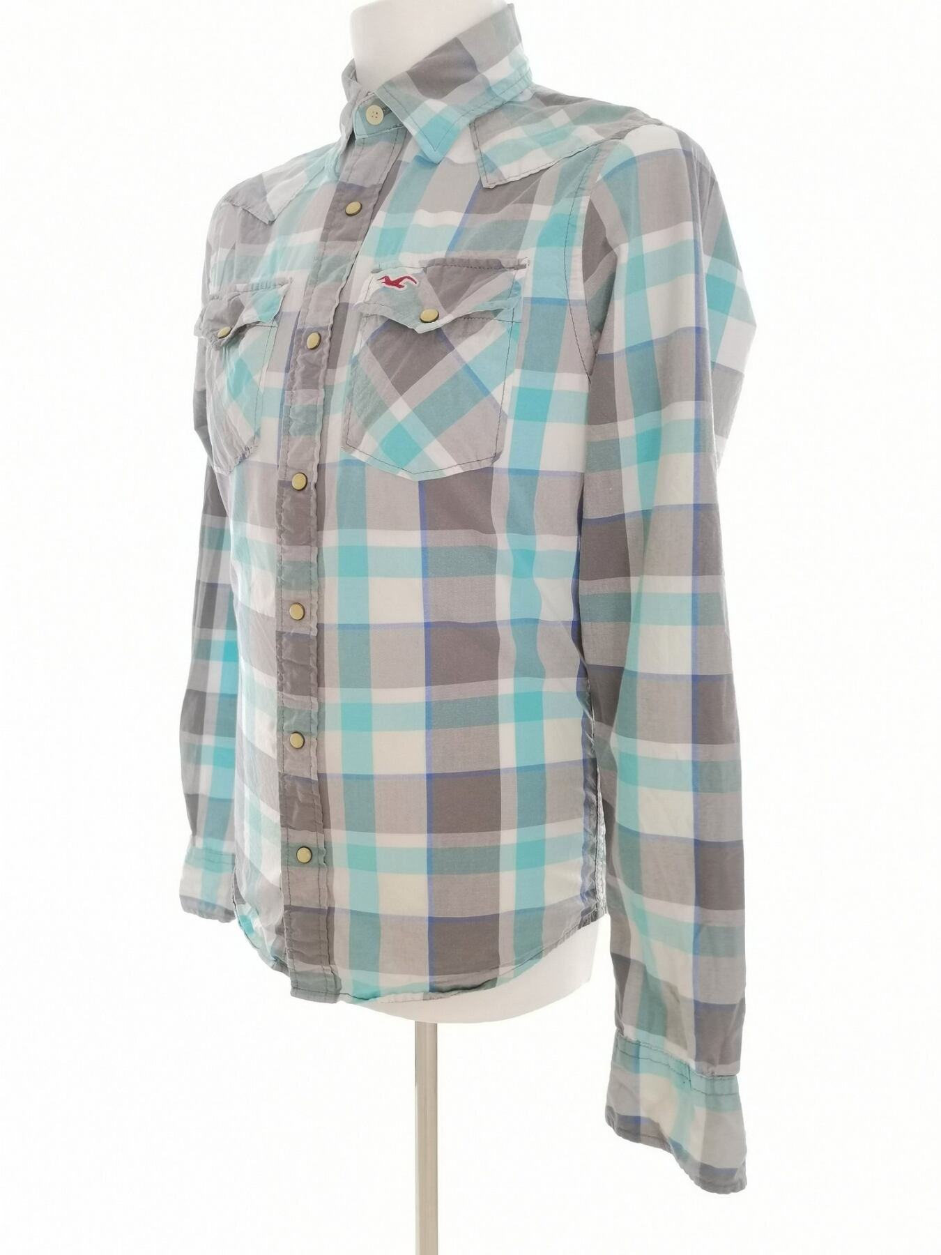 IMG_20210705_153702.jpg Hollister Rozmiar S Kolor Niebieski Krata Kołnierz Męska Koszula Casual Długi rękaw Materiał Bawełna 100%