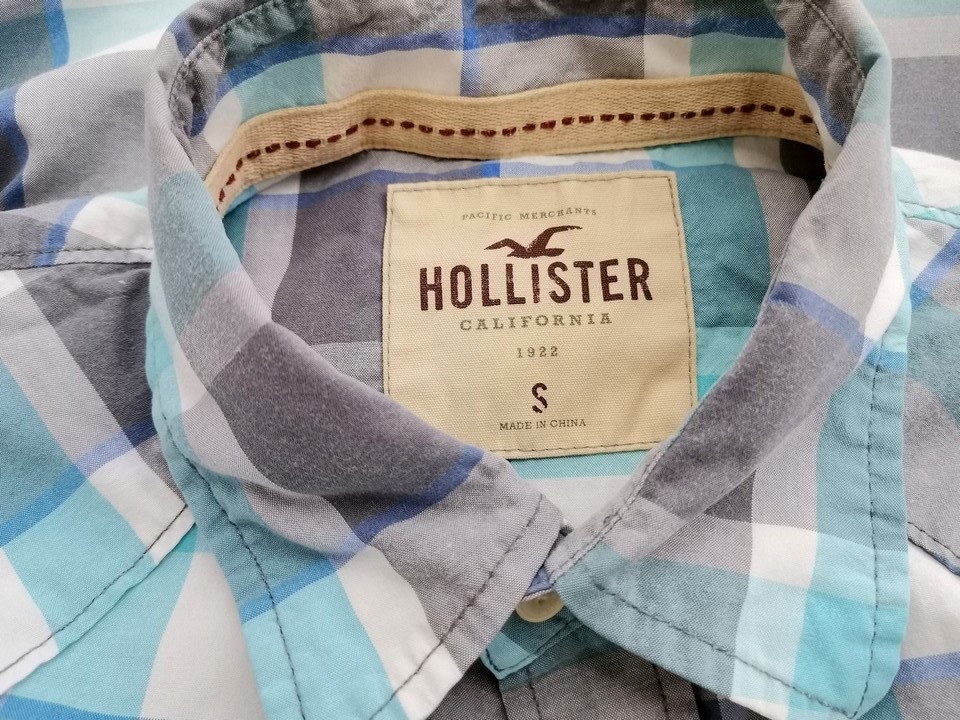 IMG_20210705_153728.jpg Hollister Rozmiar S Kolor Niebieski Krata Kołnierz Męska Koszula Casual Długi rękaw Materiał Bawełna 100%