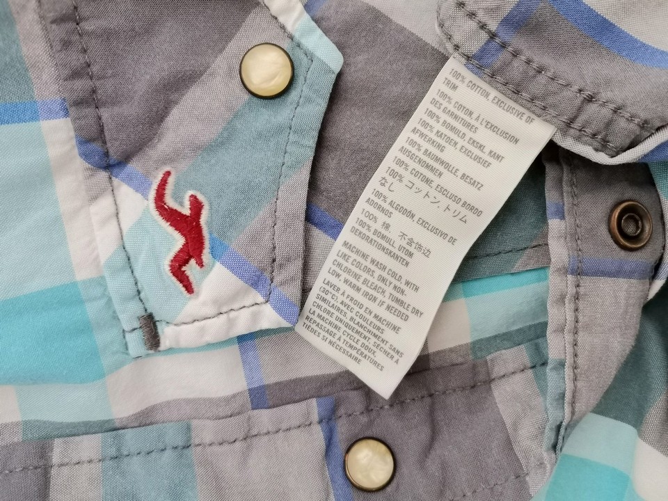 IMG_20210705_153739.jpg Hollister Rozmiar S Kolor Niebieski Krata Kołnierz Męska Koszula Casual Długi rękaw Materiał Bawełna 100%