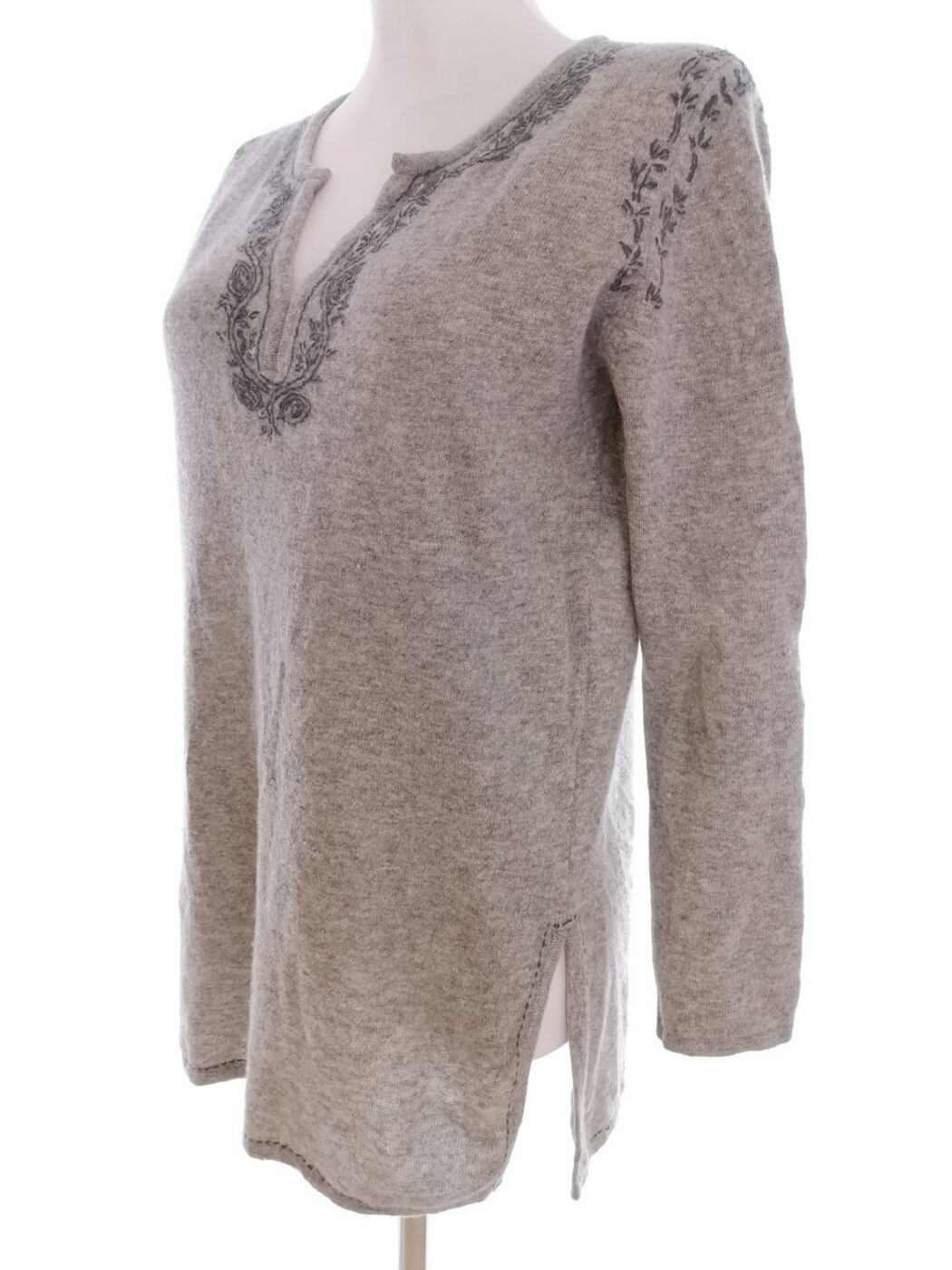 Monsoon Rozmiar S Kolor Szary Split Crew Neck Tunika Bluzka Długi rękaw Materiał Wełna Jagnięca Monsoon Rozmiar S Kolor Szary Split Crew Neck Tunika Bluzka Długi rękaw Materiał Wełna Jagnięca