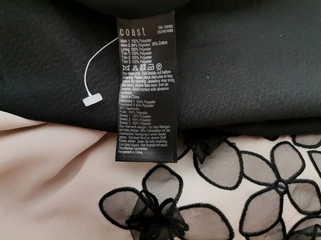 Coast Rozmiar 14 (40) Kolor Czarny W łódkę Sukienka A-Line Krótki rękaw Do Kolan