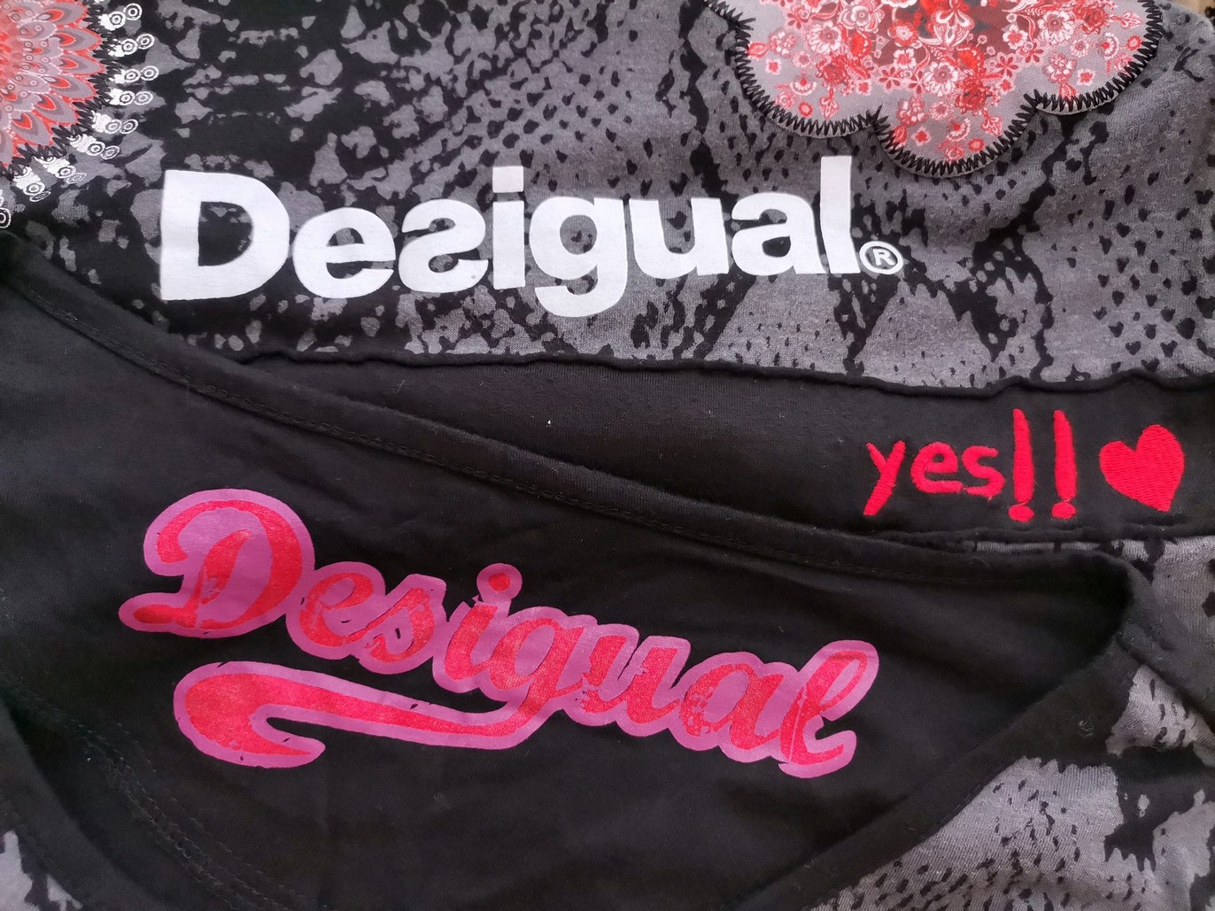 DESIGUAL Rozmiar 38/40 Kolor Czarny Geometryczny W łódkę Tunika Bluzka Długi rękaw